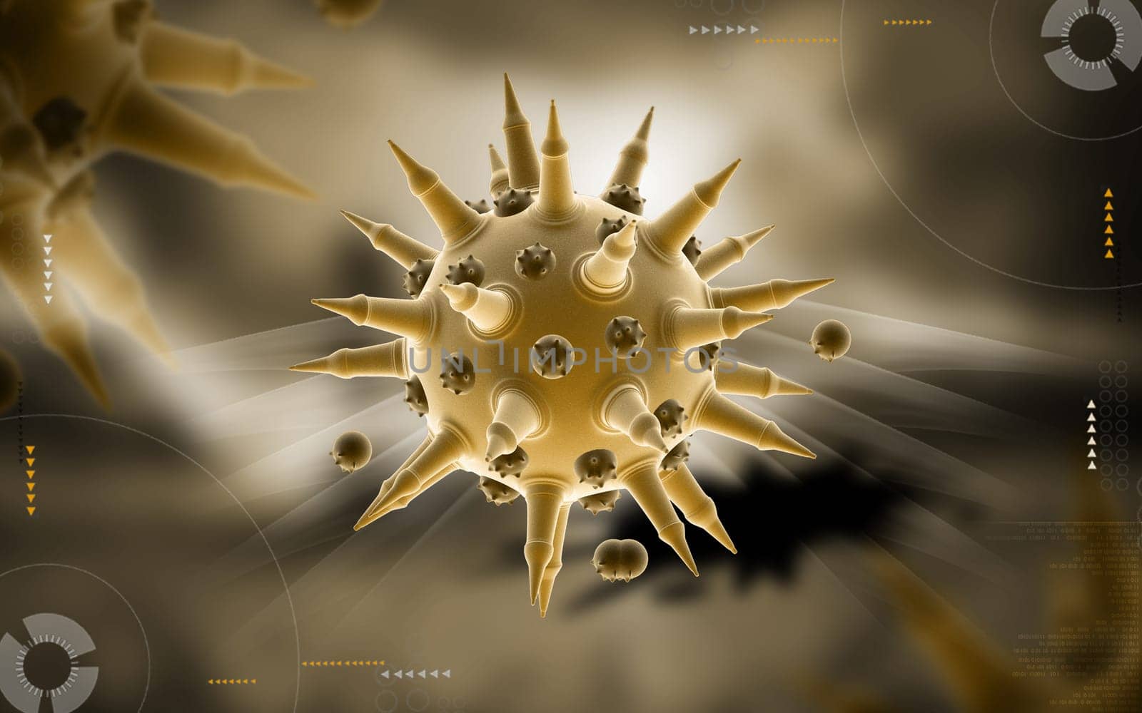 Digital illustration of Flu virus in colour background