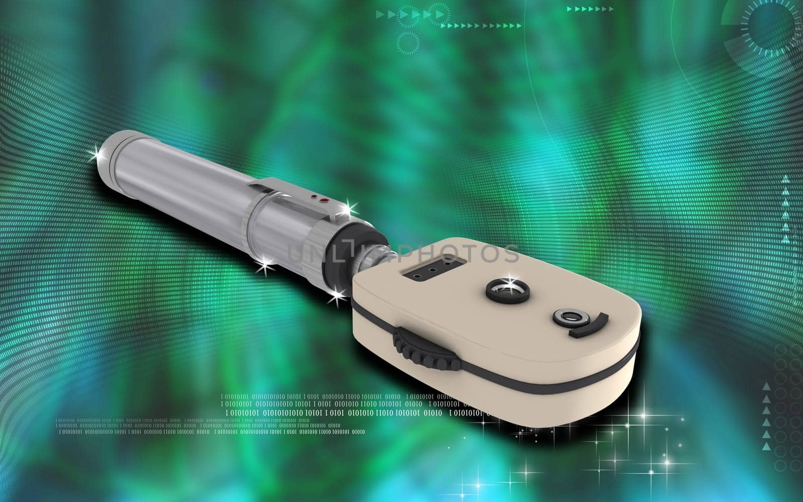 Digital illustration of ophthalmoscope in colour background
