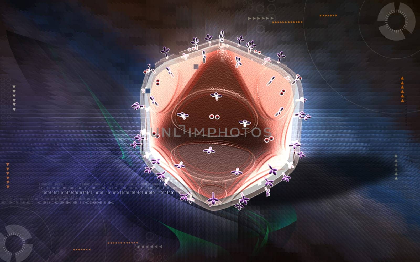 Digital illustration of HIV in colour background