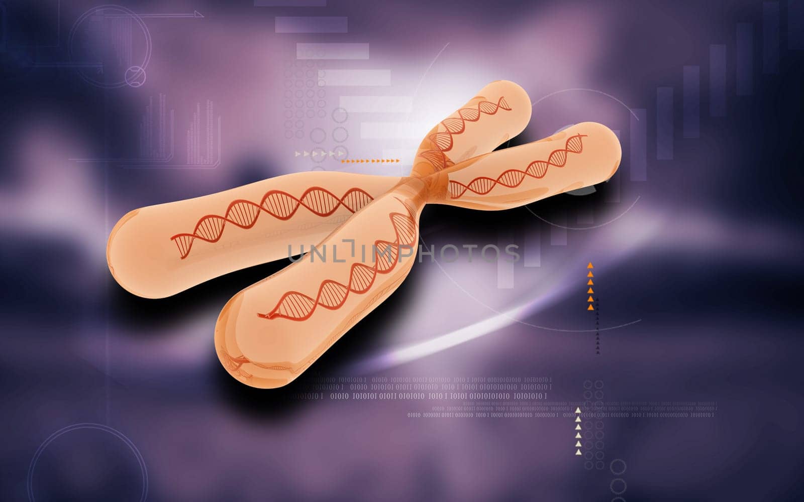 Digital illustration of chromosome in colour background
