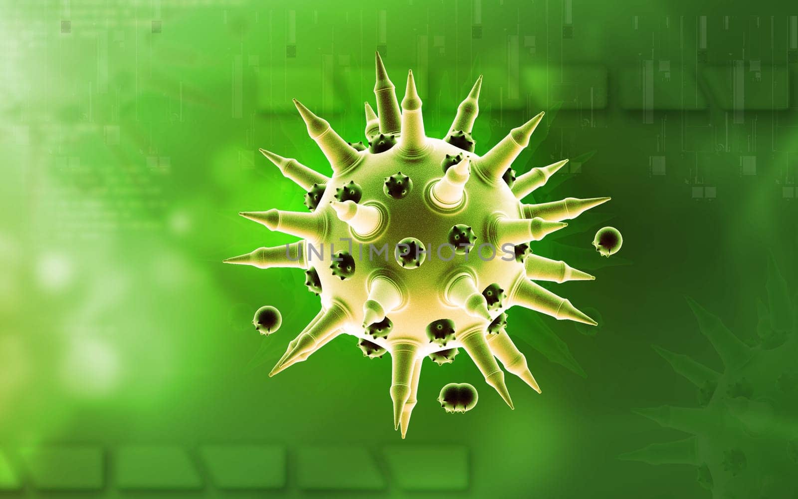 Digital illustration of Flu virus in colour background