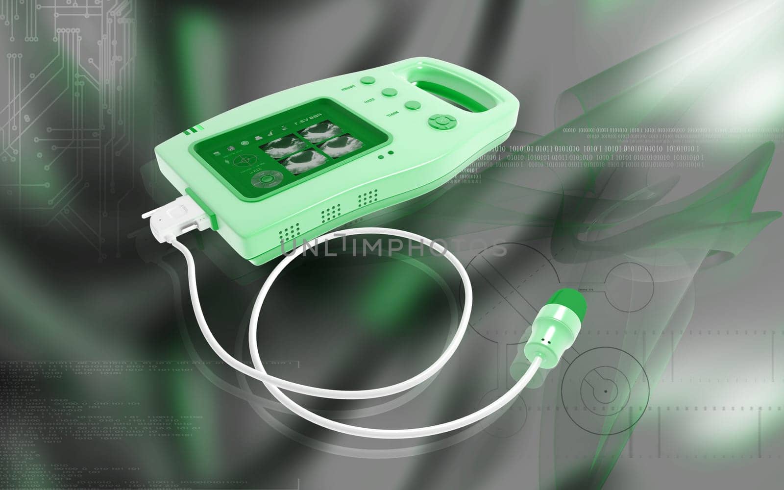 Digital illustration of palm bladder scanner in colour background