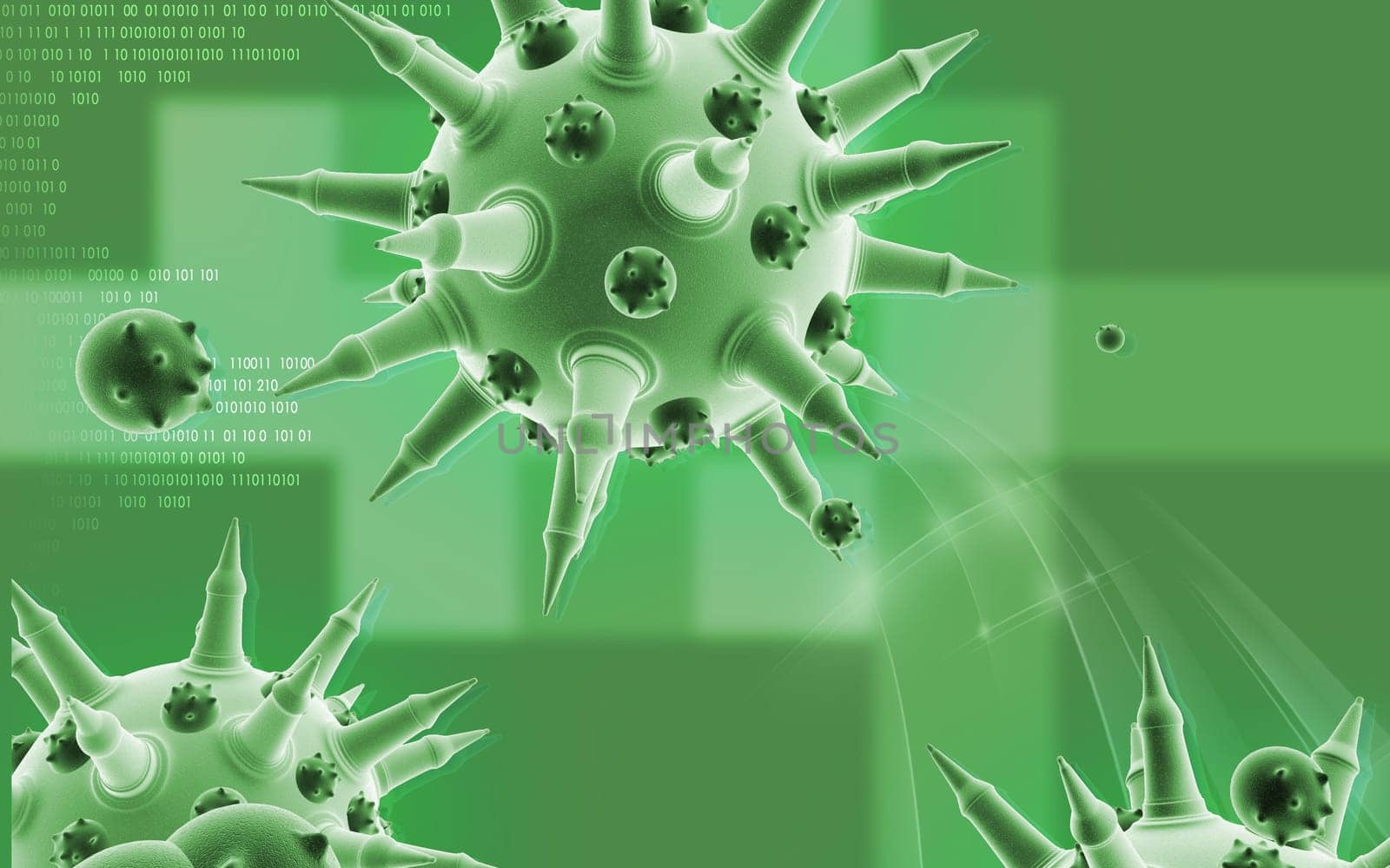 Digital illustration of Flu virus in colour background