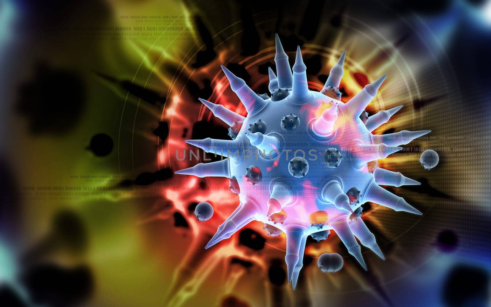 Digital illustration of Flu virus in colour background