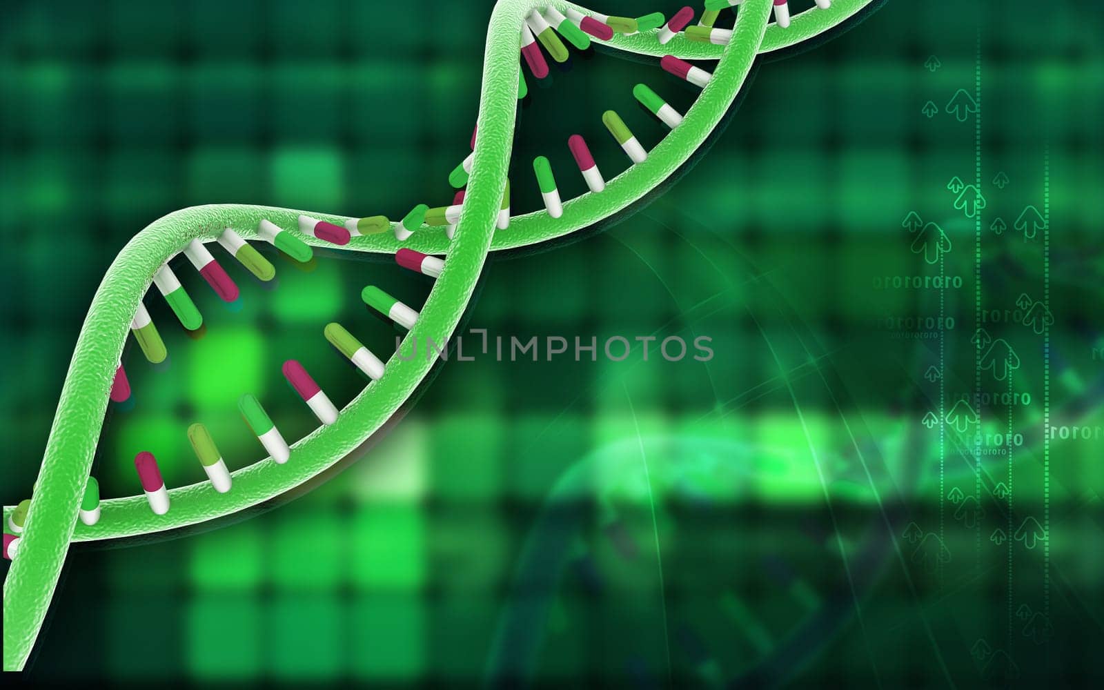 Digital illustration DNA structure in colour background