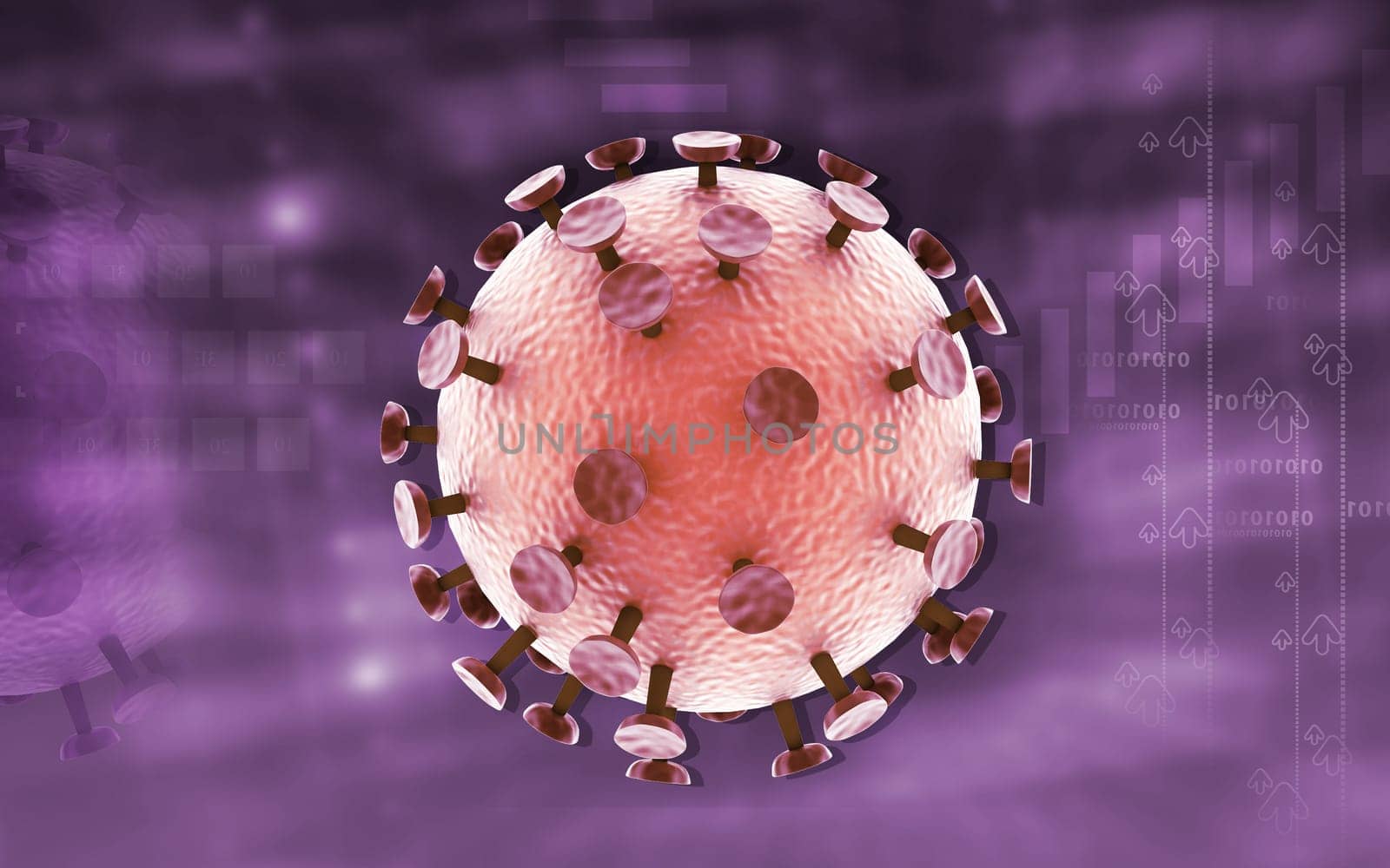 Digital illustration of HIV Virus in colour background