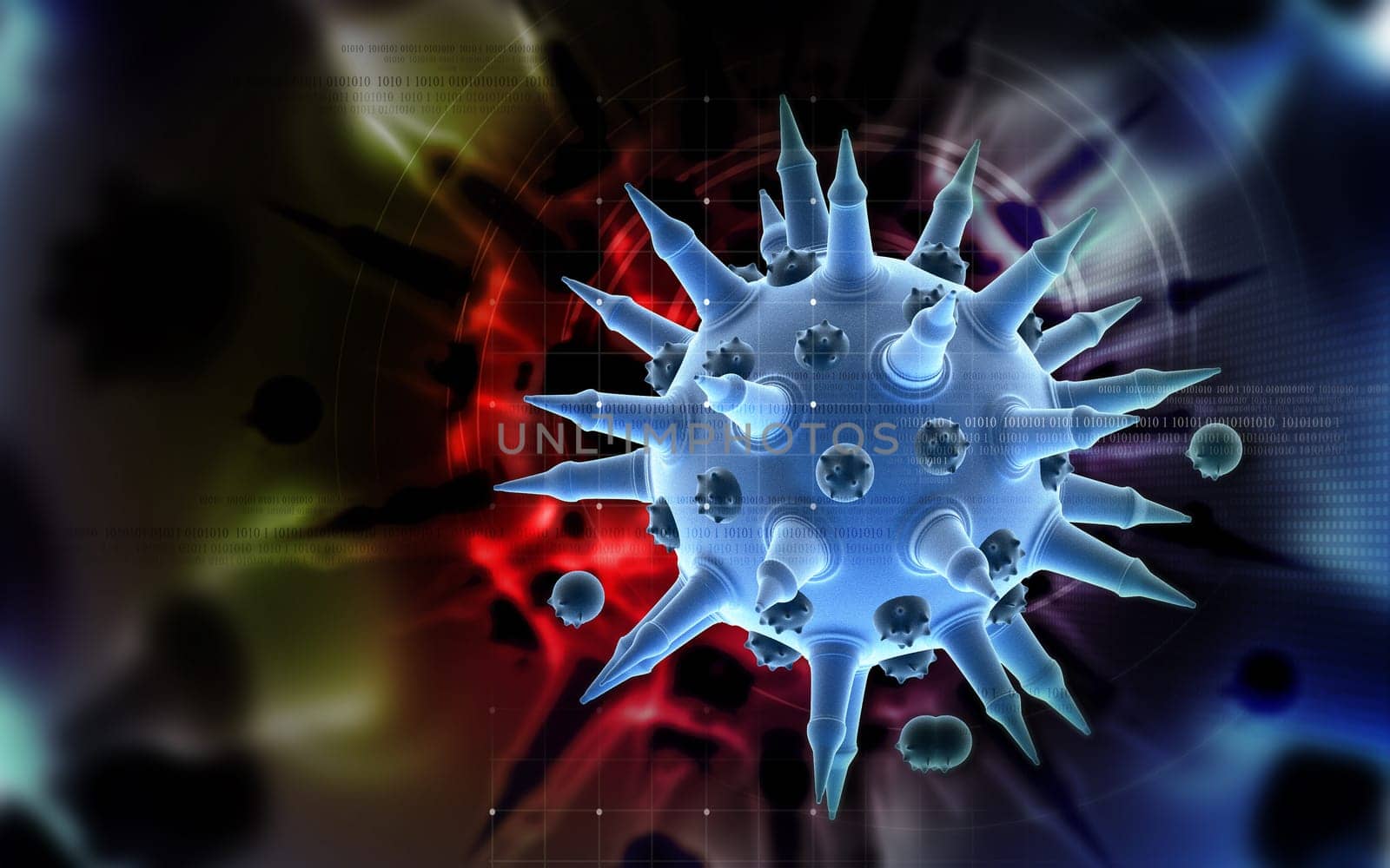 Digital illustration of Flu virus in colour background