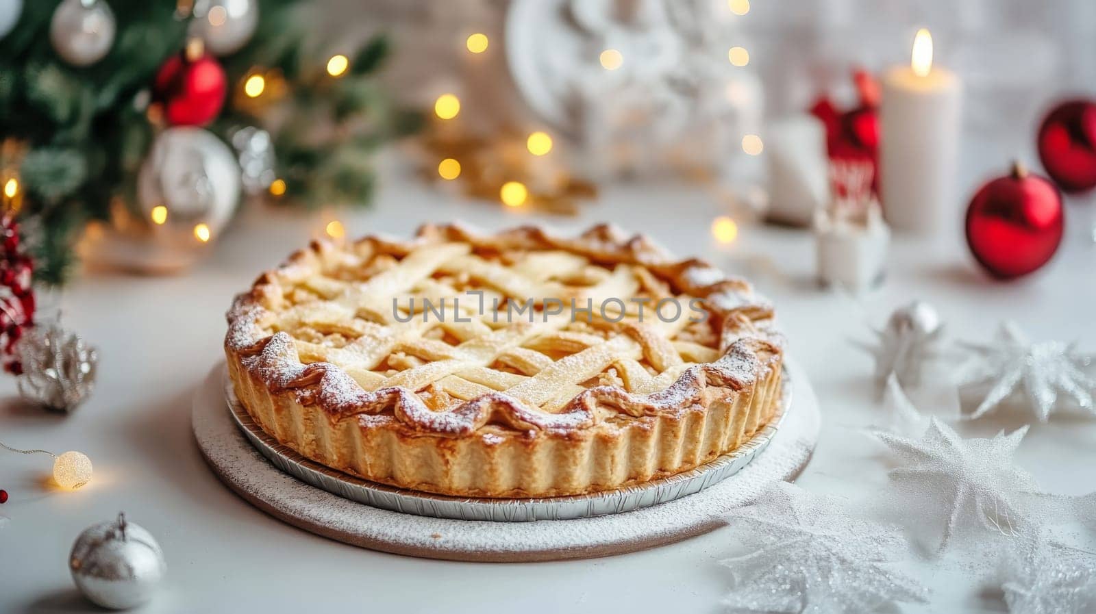 New Year's pie on a white table, Generative AI, food