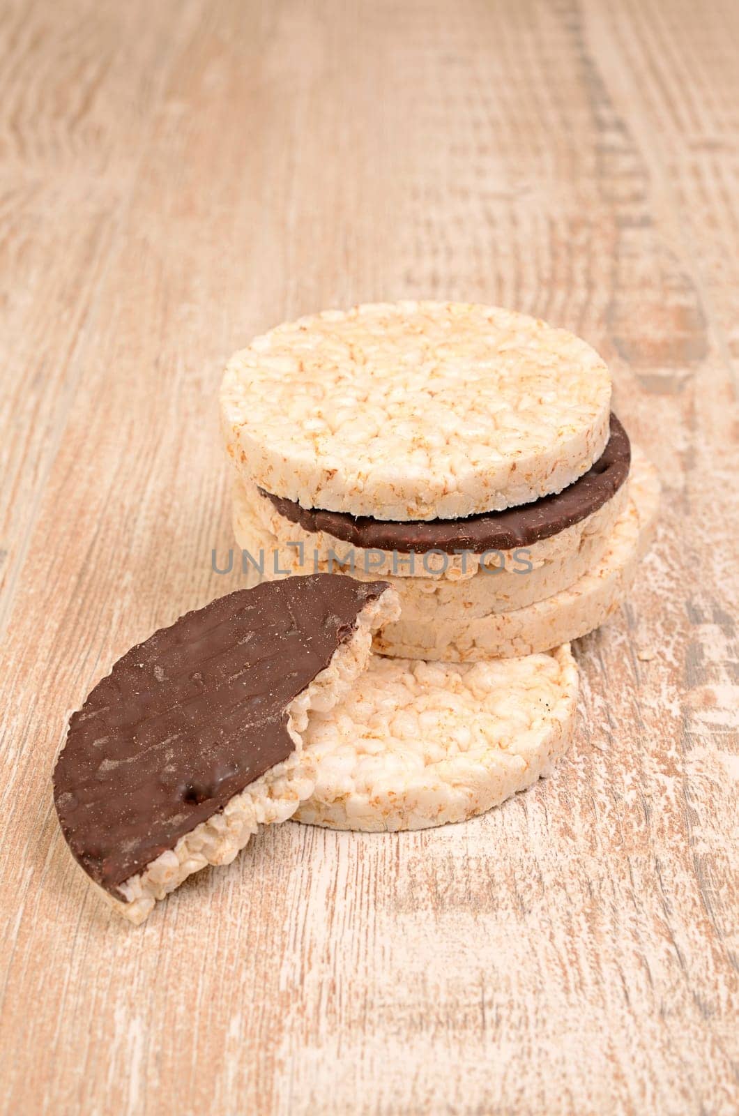 Rice cracker on a wooden table