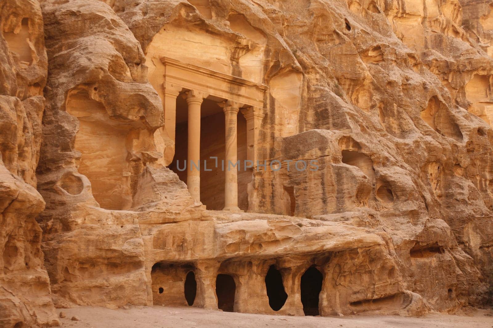 The Treasury of the little Petra in the Temple city of Petra in Jordan in the middle east.