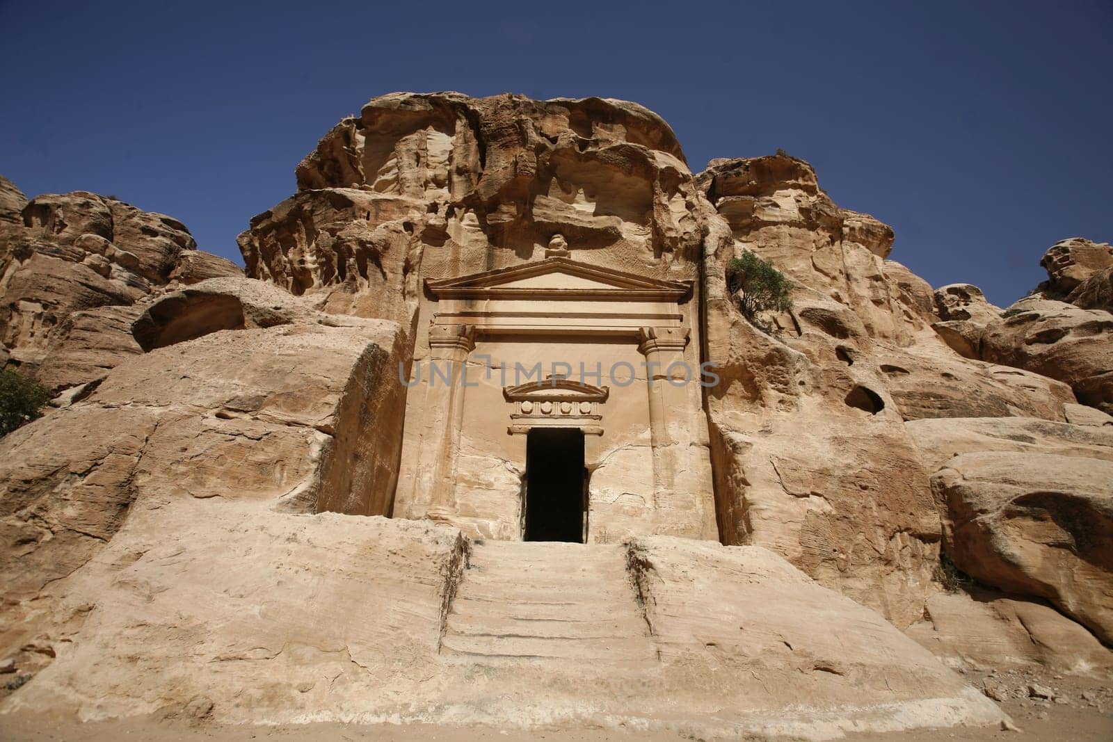 The Treasury of the little Petra in the Temple city of Petra in Jordan in the middle east.