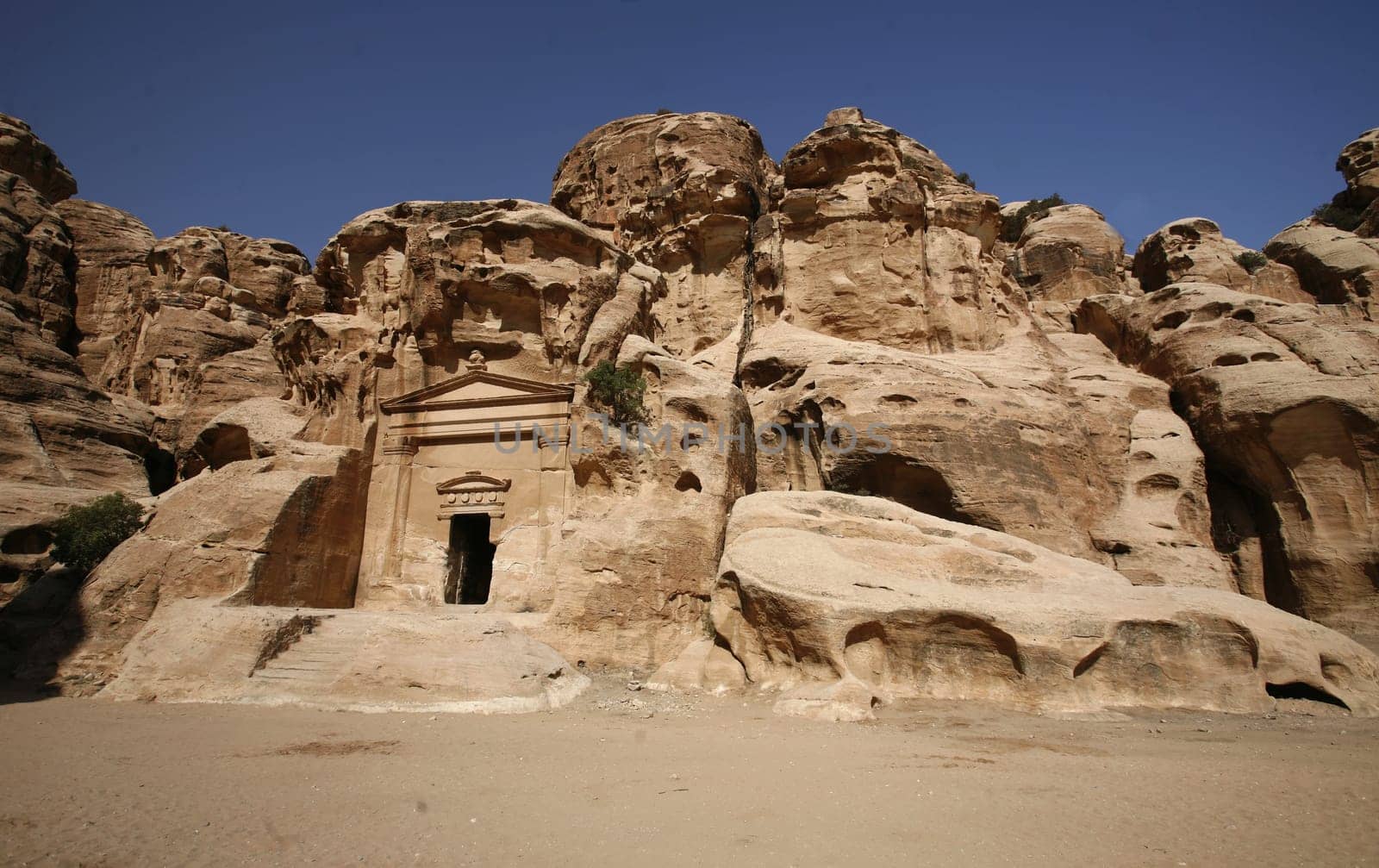 The Treasury of the little Petra in the Temple city of Petra in Jordan in the middle east.