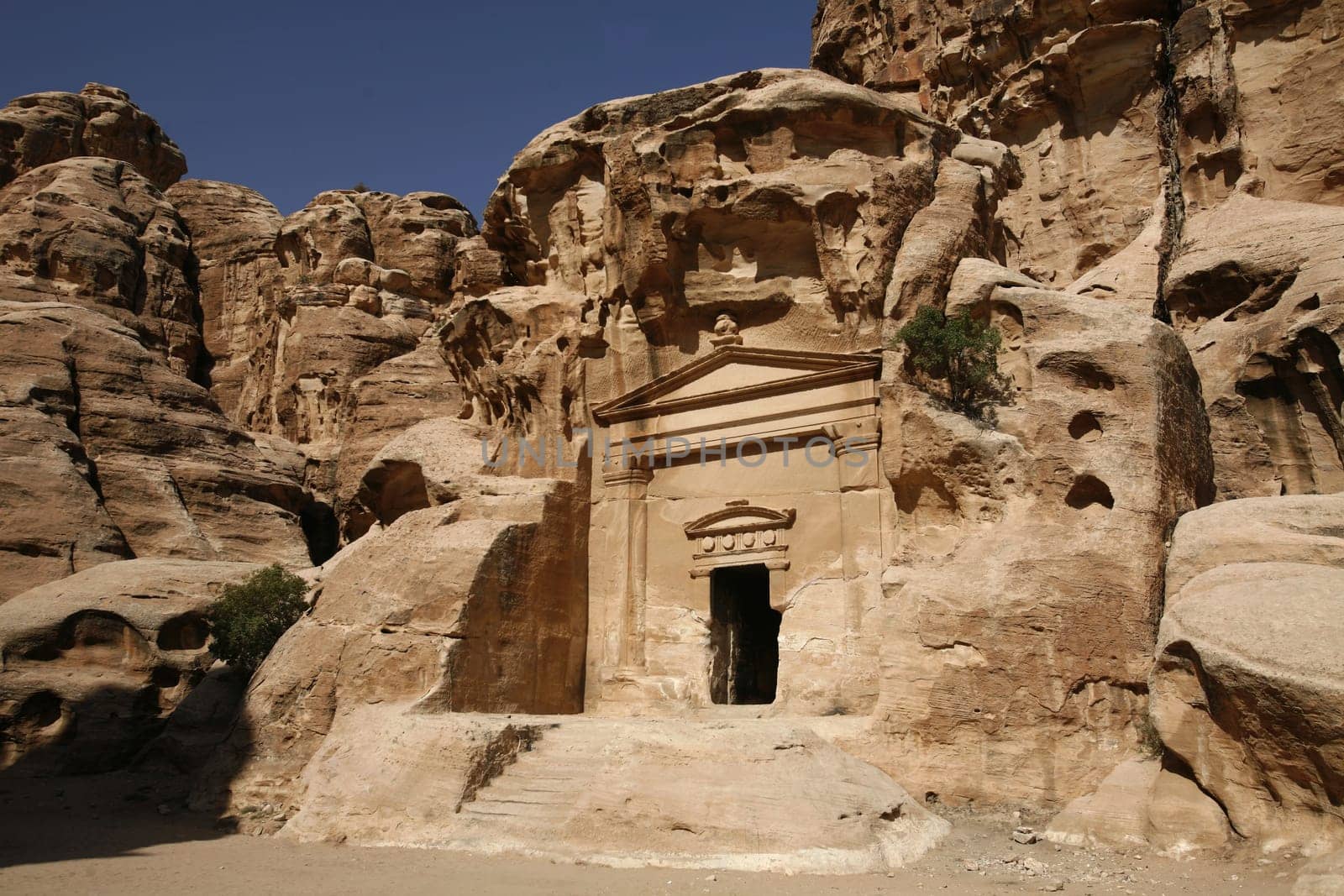 The Treasury of the little Petra in the Temple city of Petra in Jordan in the middle east.