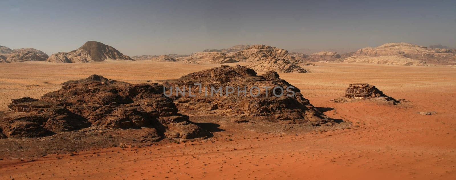 The Landscape of the Wadi Rum Desert in Jordan in the middle east.