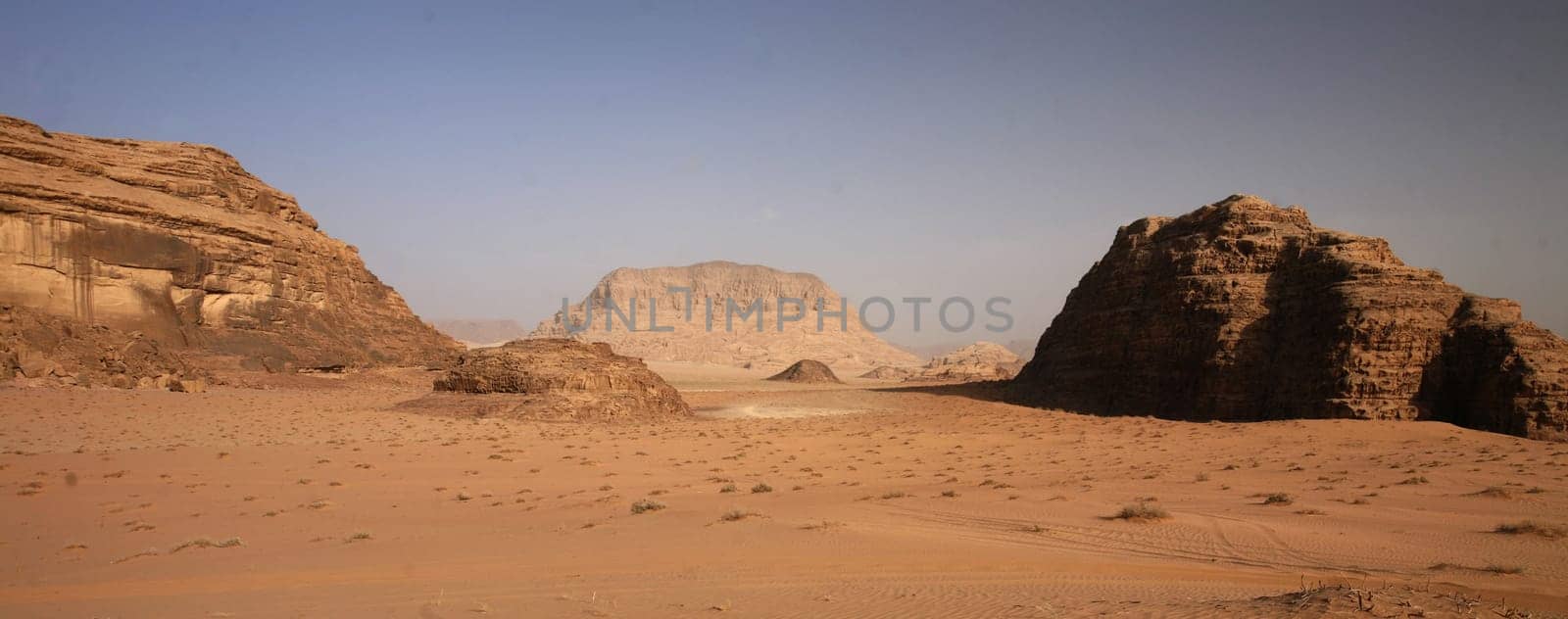 The Landscape of the Wadi Rum Desert in Jordan in the middle east.