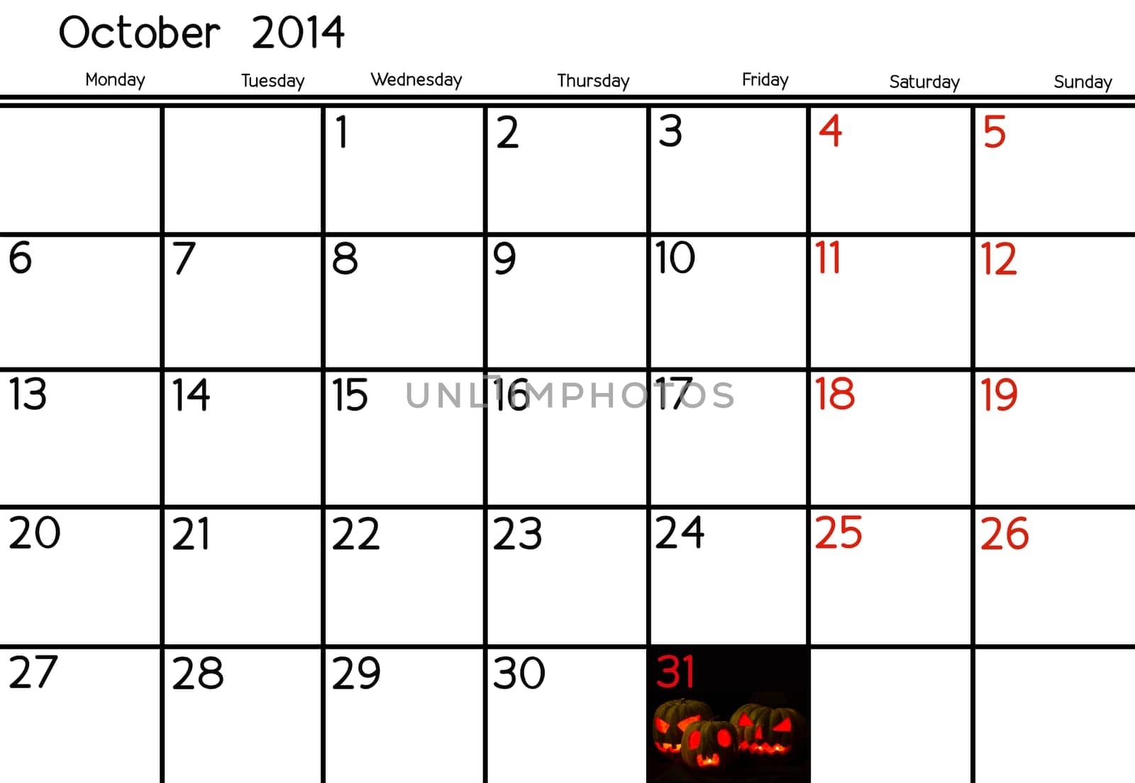 Blank Calendar of October, 2014.