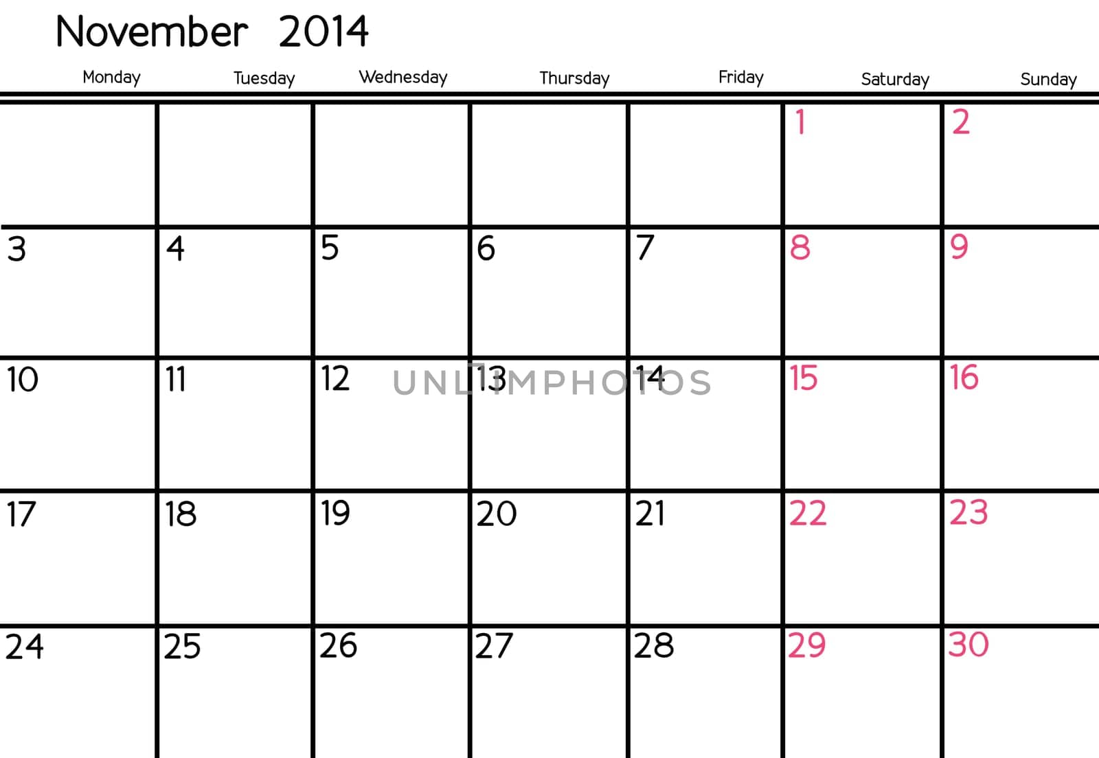 Blank Calendar of November, 2014