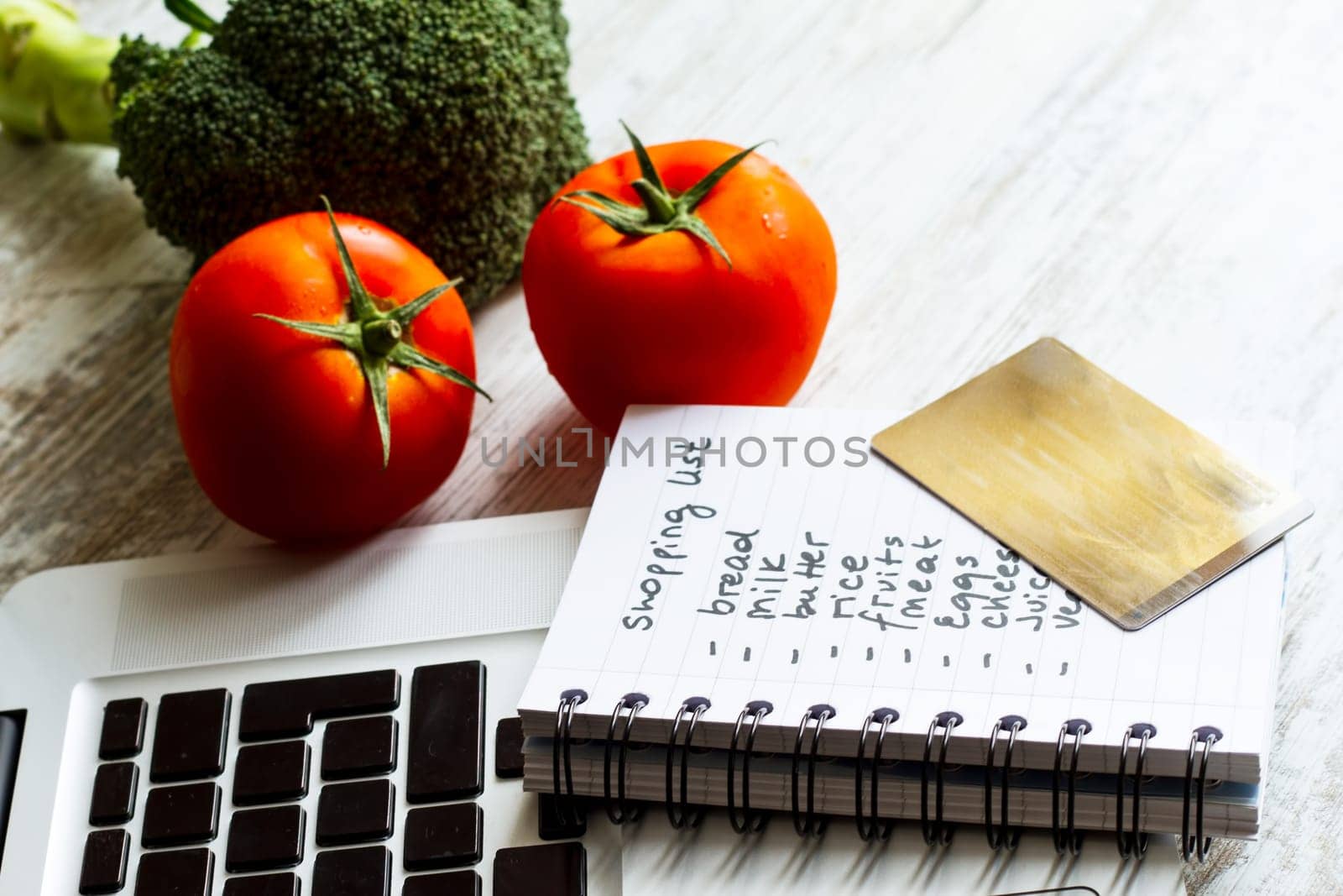 Buying groceries on line with a credit card.