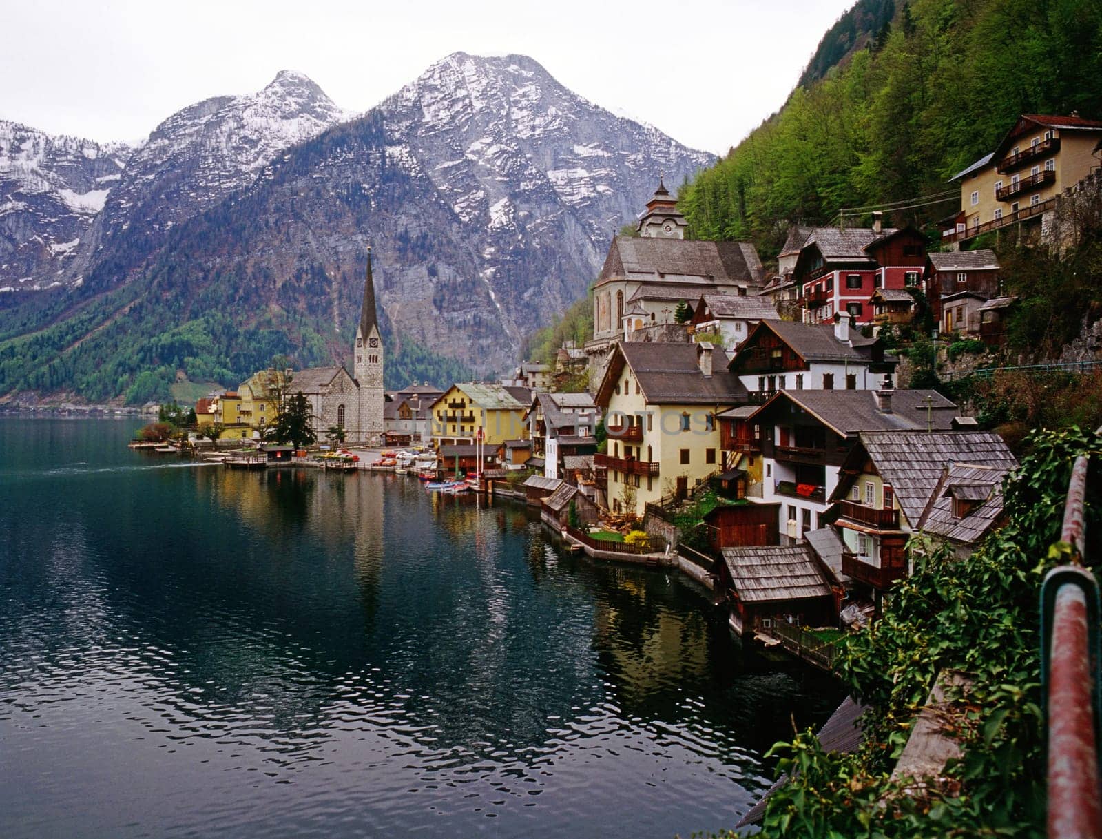 Hallstatt with lake and mountains in Austria