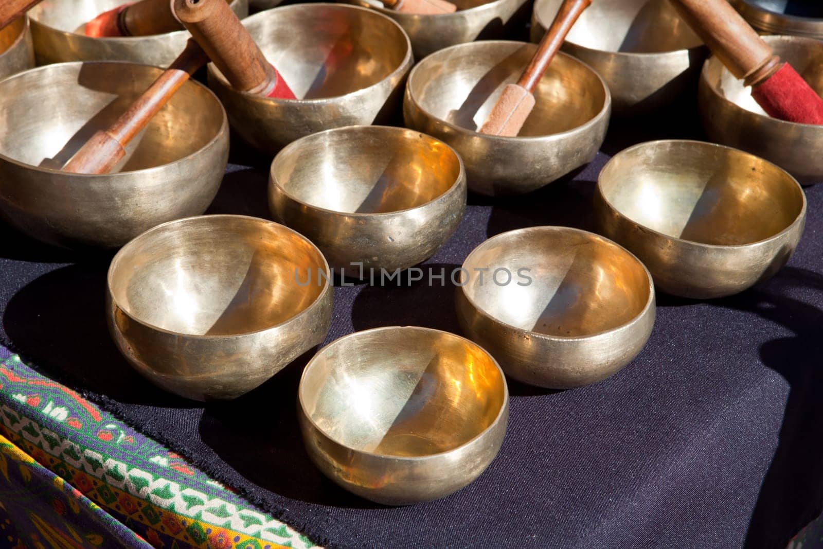 Stall of tibetan Singing Bowls or Cup of life, popular product in Nepal, Tibet and India