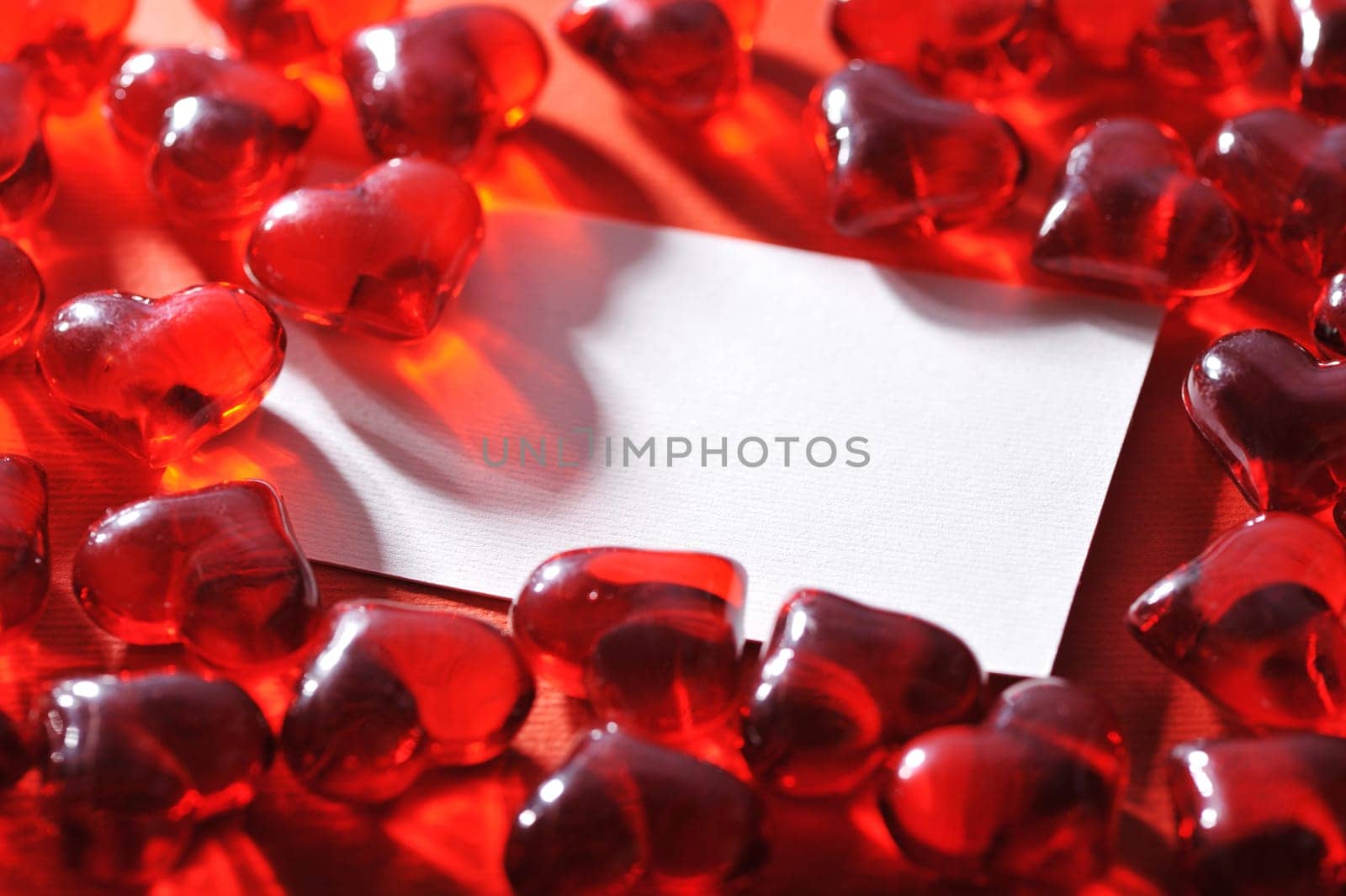 Red glass hearts with white congratulations card