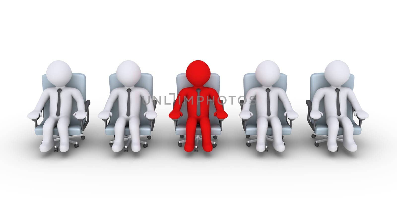 3d businessmen are sitting but one is different
