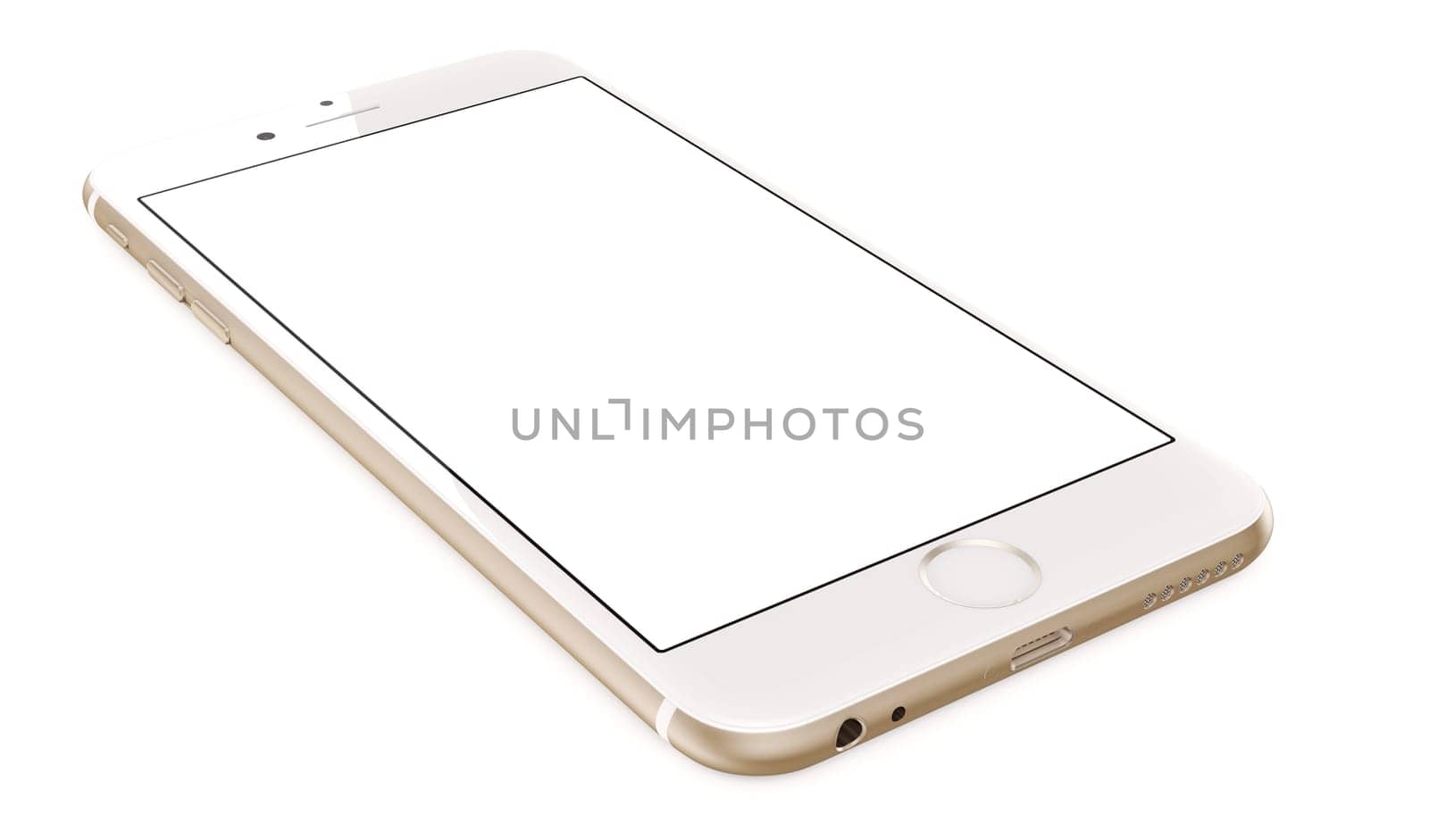 New Smartphone with blank screen on white background.