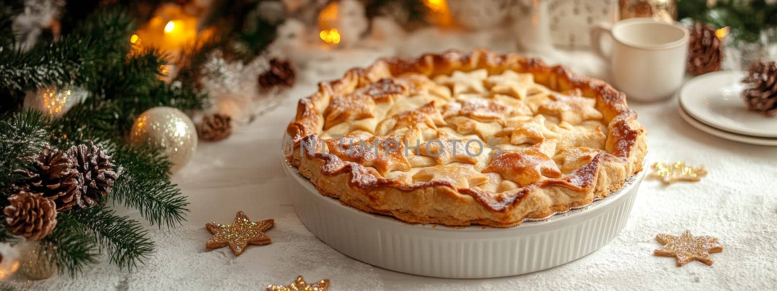 New Year's pie on a white table, Generative AI, food