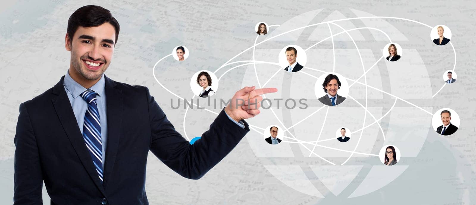 Businessman showing his connected friends in worldwide