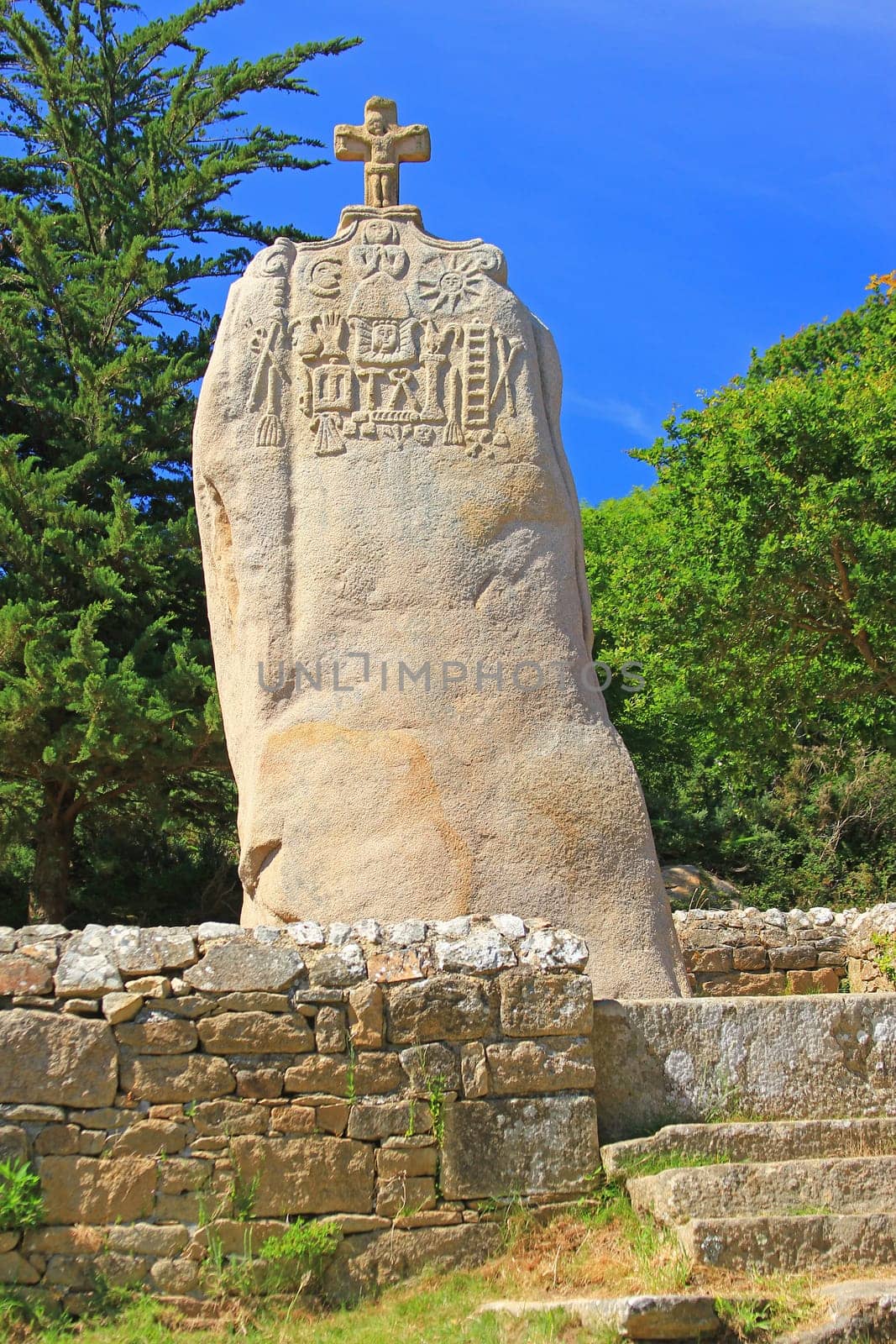 The Christianized Menhir of Saint Uzec,Trébeurden,département of Cotes-dArmor,Brittany,France - erected ca. 2,500 BC,Christianized 1674