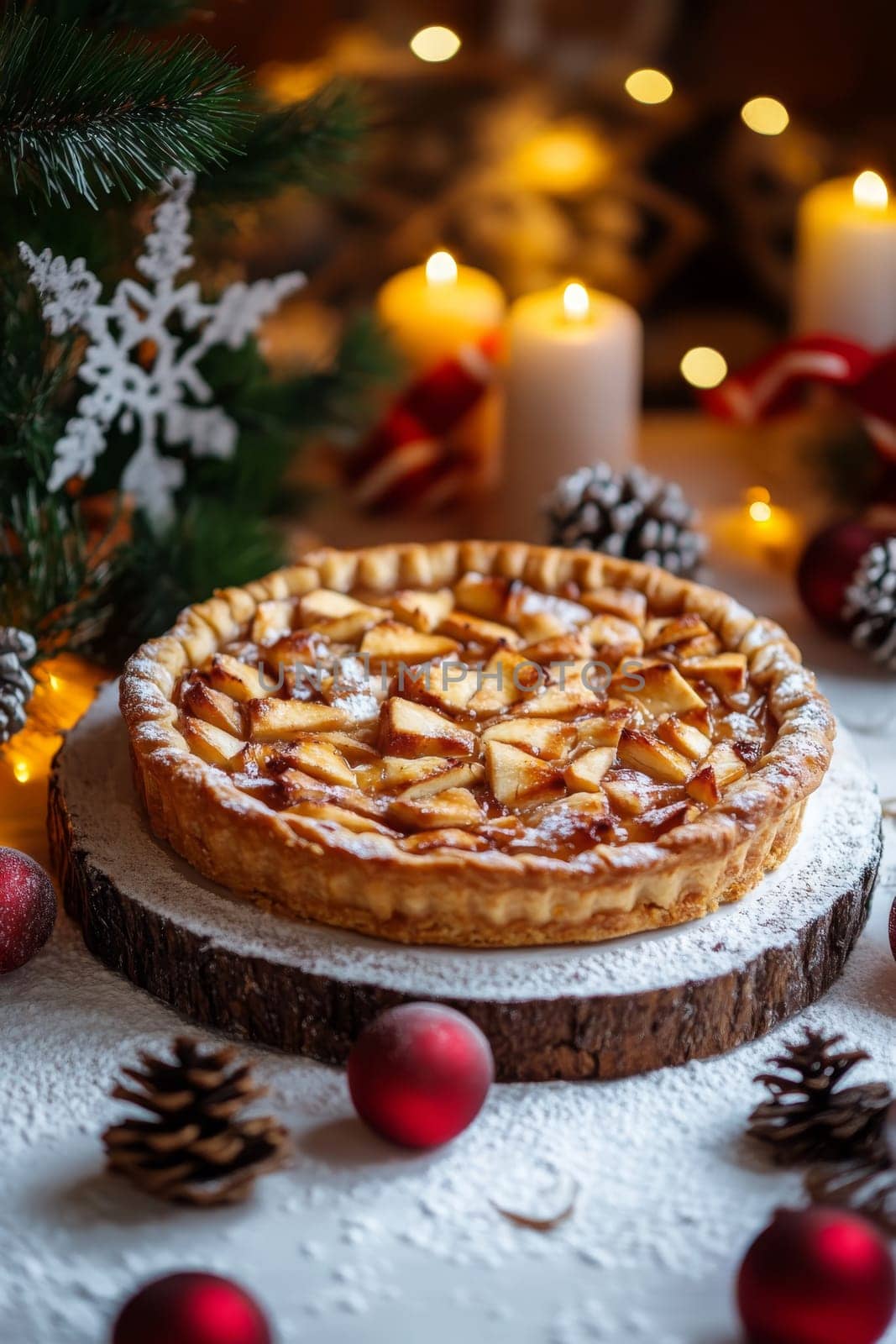 New Year's pie on a white table, Generative AI, food