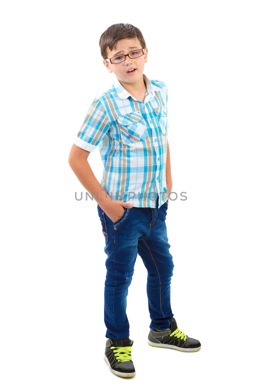 portrait of little boy isolated on white background