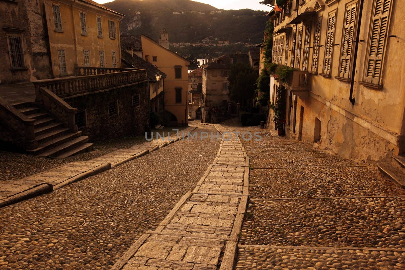 The Square in the Fishingvillage of Orta on the Lake Orta in the Lombardia in north Italy.