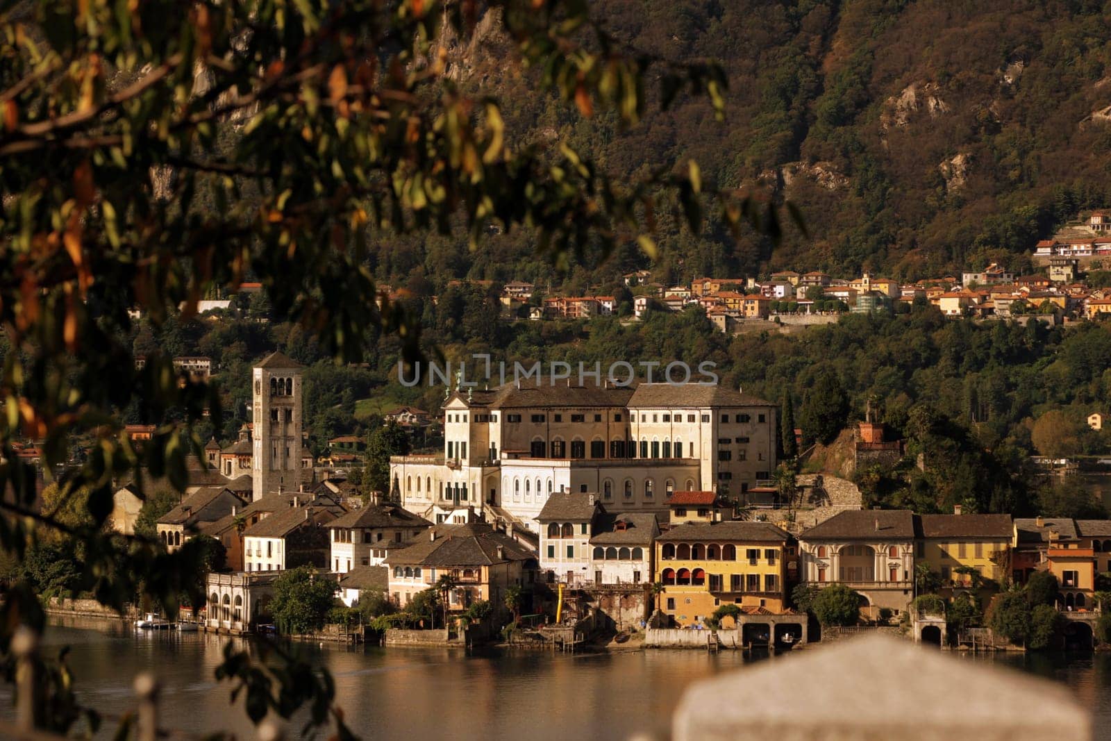 The Isla San Giulio in the Ortasee outside of the Fishingvillage of Orta on the Lake Orta in the Lombardia  in north Italy.