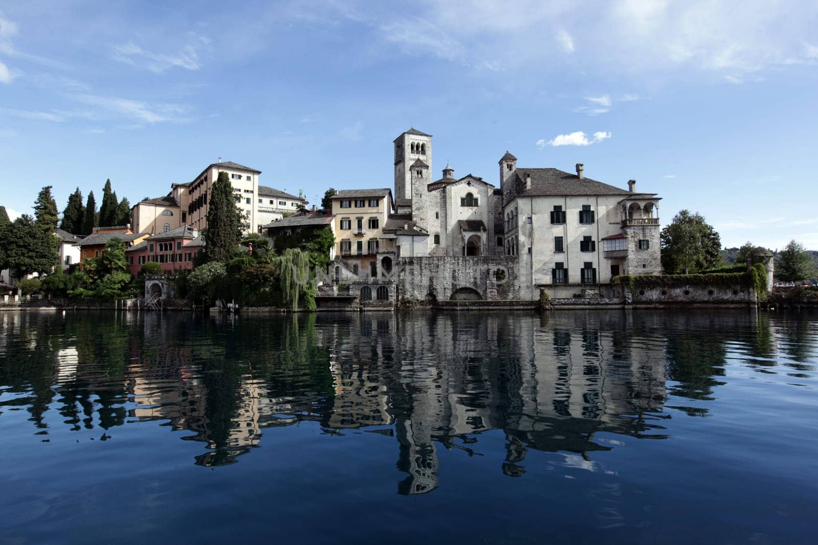 The church of Isola San Giulio in the Ortasee outside of the Fishingvillage of Orta on the Lake Orta in the Lombardia  in north Italy.