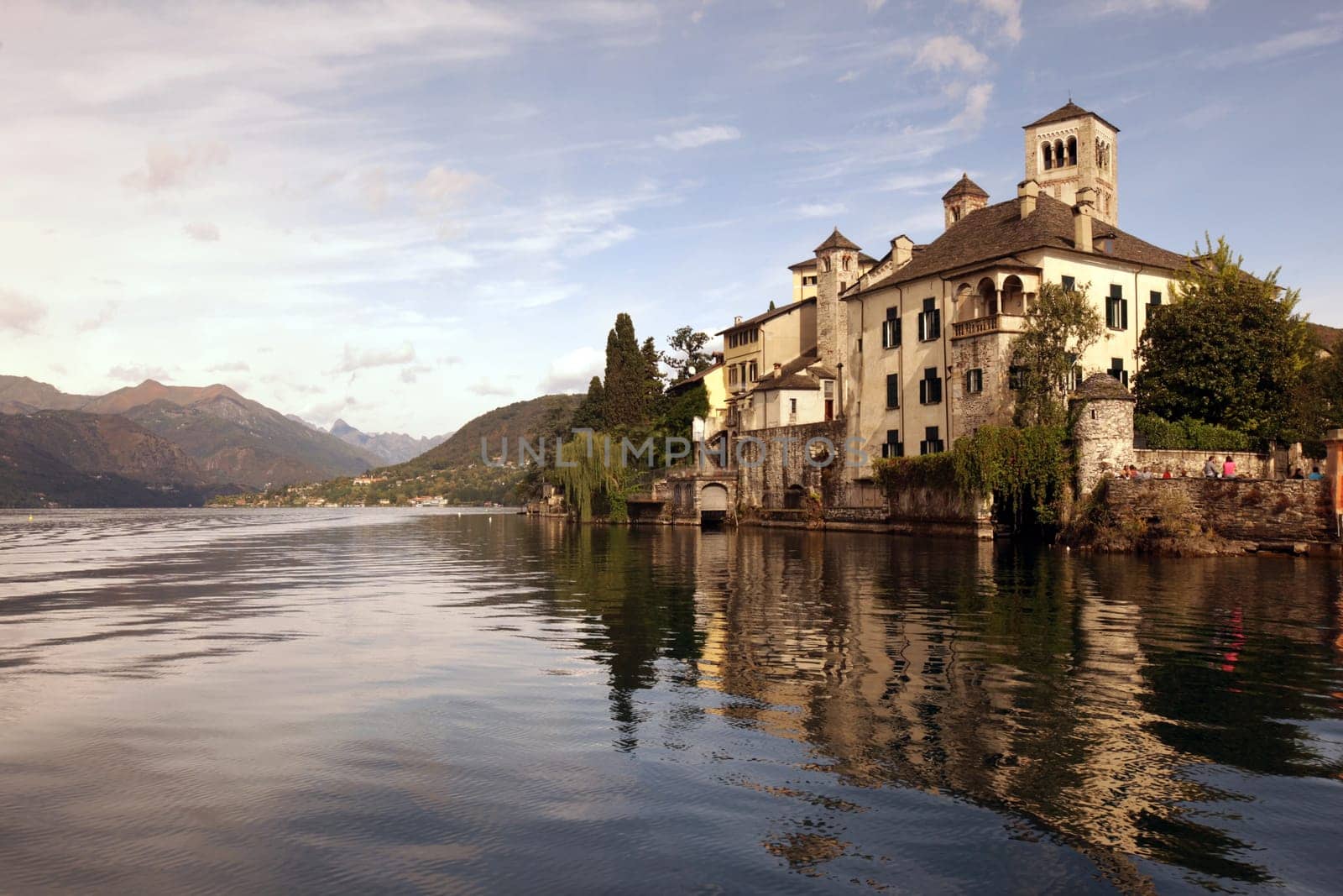 The church of Isola San Giulio in the Ortasee outside of the Fishingvillage of Orta on the Lake Orta in the Lombardia  in north Italy.