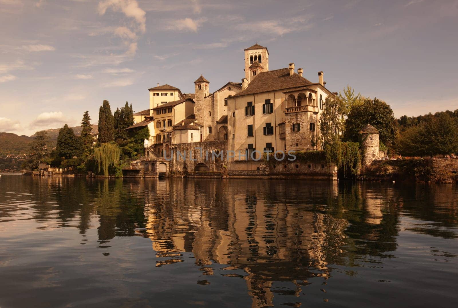 The church of Isola San Giulio in the Ortasee outside of the Fishingvillage of Orta on the Lake Orta in the Lombardia  in north Italy.