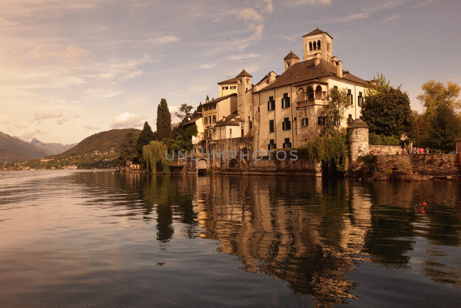 The church of Isola San Giulio in the Ortasee outside of the Fishingvillage of Orta on the Lake Orta in the Lombardia  in north Italy.