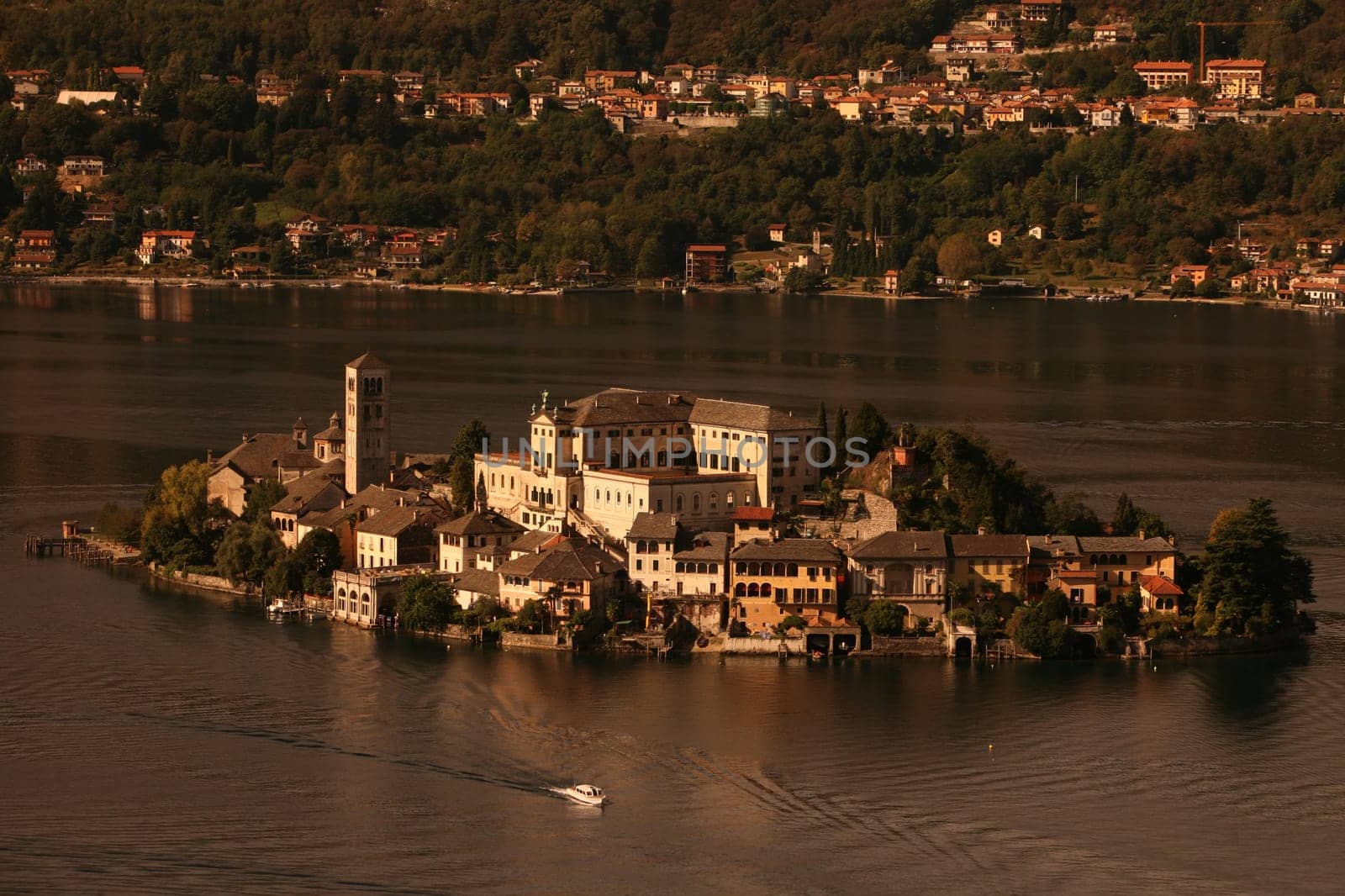 The Isla San Giulio in the Ortasee outside of the Fishingvillage of Orta on the Lake Orta in the Lombardia  in north Italy.