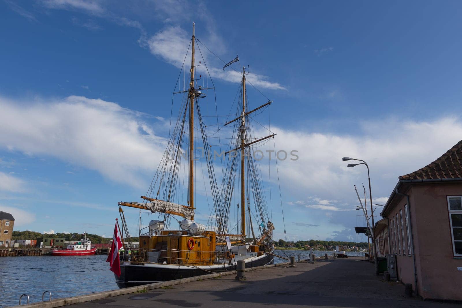 Large sailing ship in the ferry port of Svendborg,Fyn,Denmark