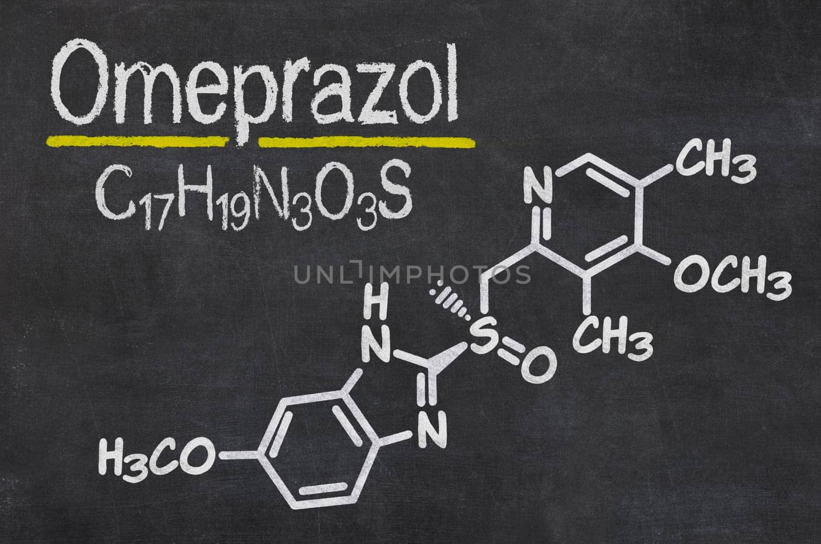 Slate with the chemical formula of omeprazole
