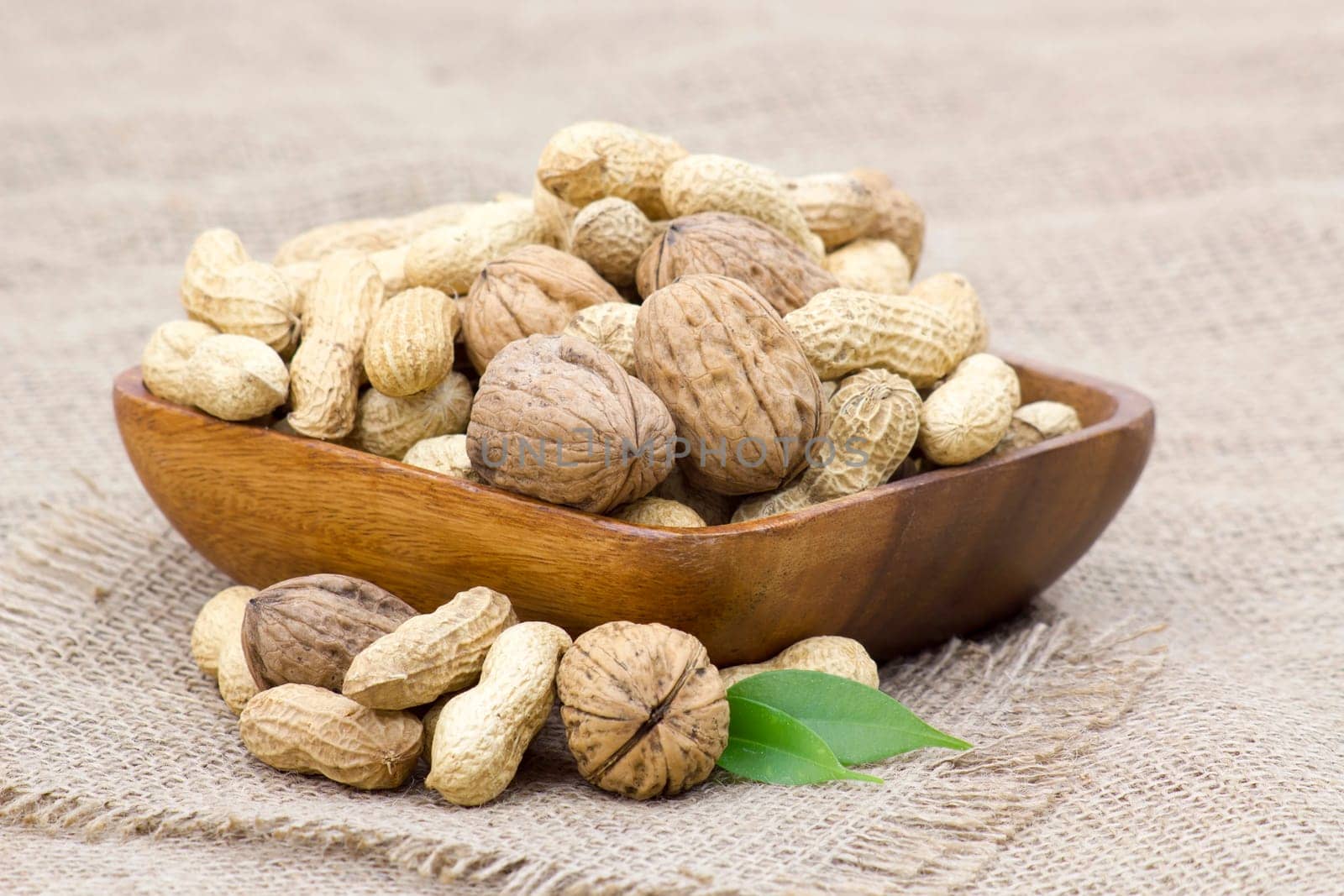walnuts and peanuts in a bowl