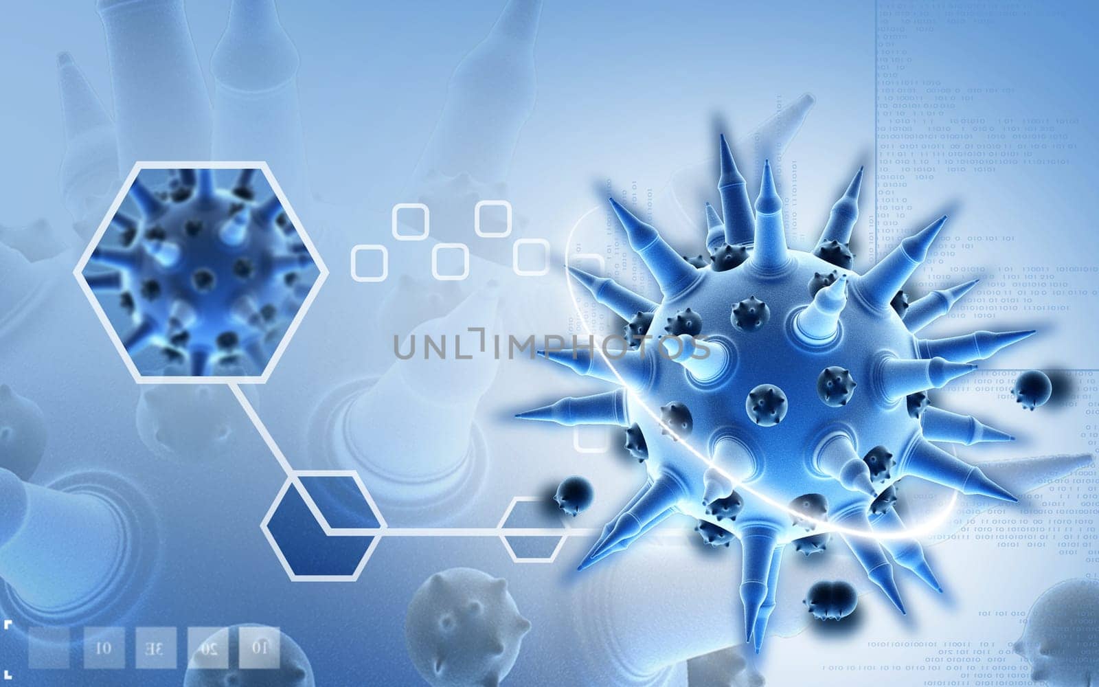 Digital illustration of Flu virus in colour background