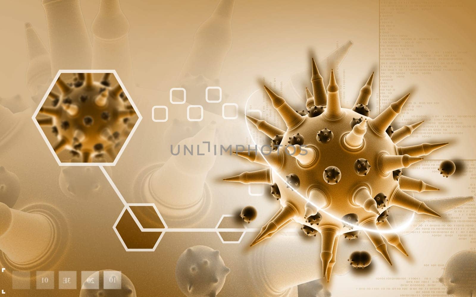 Digital illustration of Flu virus in colour background