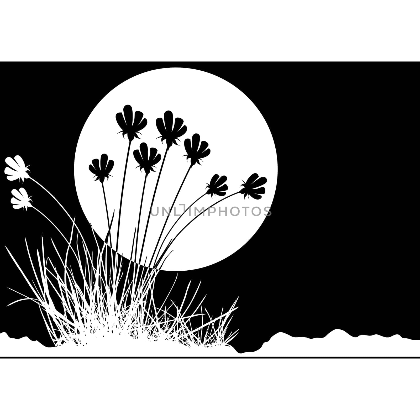 Grass And Moon - Abstract Background Illustration, Vector