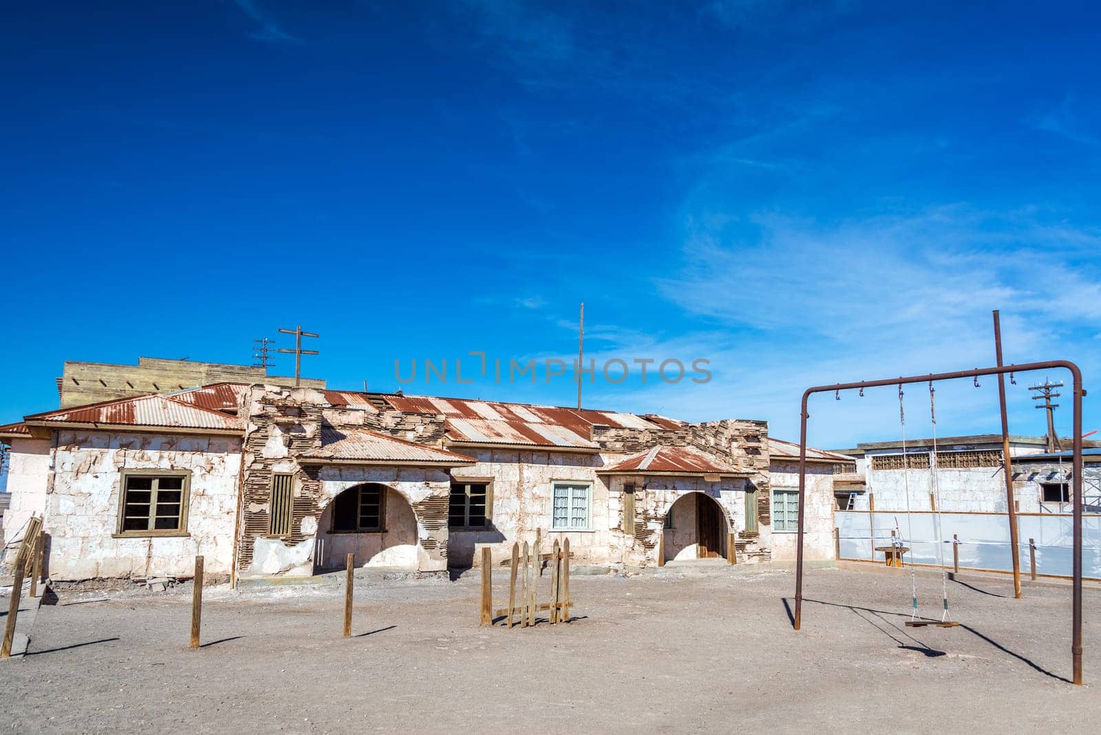 Schoolyard in the ghost town of Humberstone, Chile