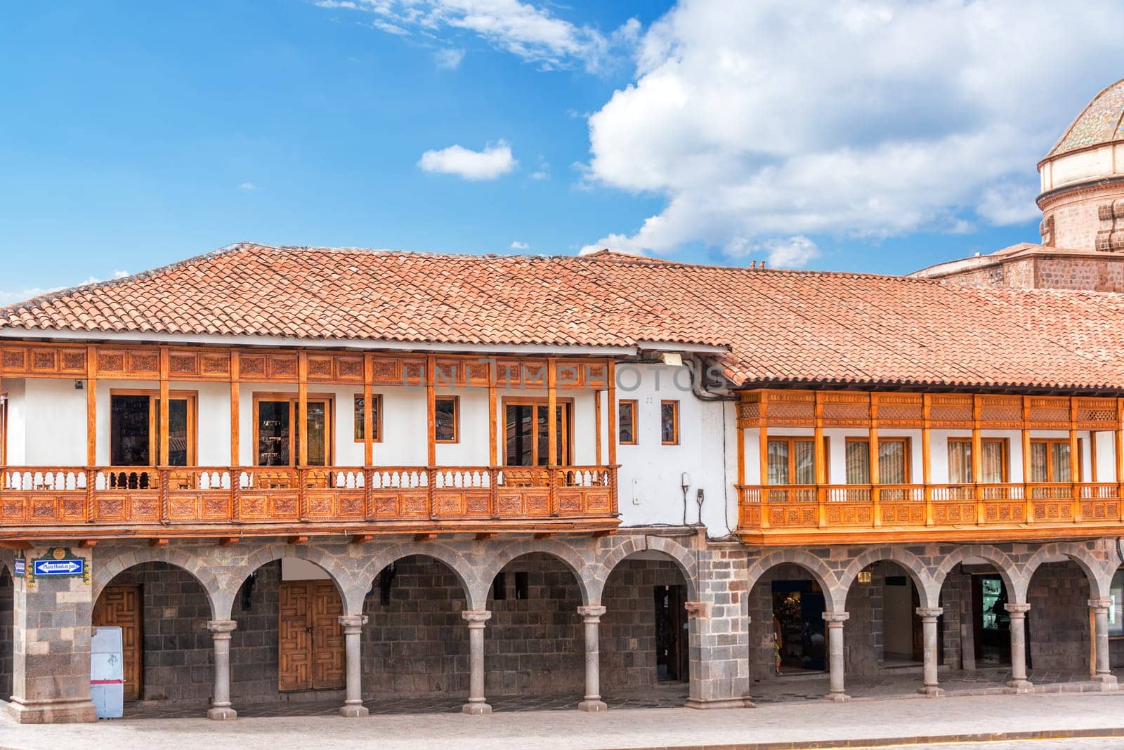 Arches and architecture on the Plaza de Armas of Cusco, Peru