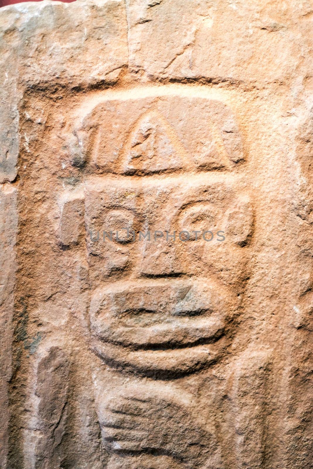 Ancient stone carving in small town of Pucara near Cusco, Peru