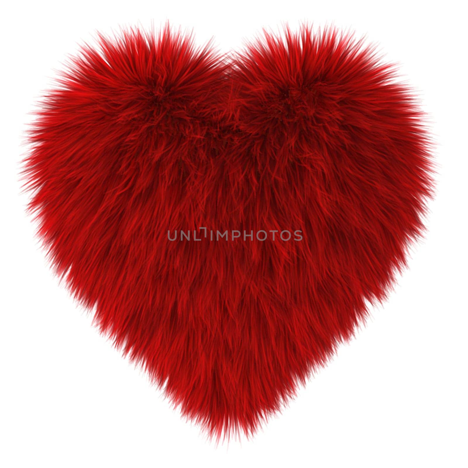 Red fur heart. 3d illustration on white background