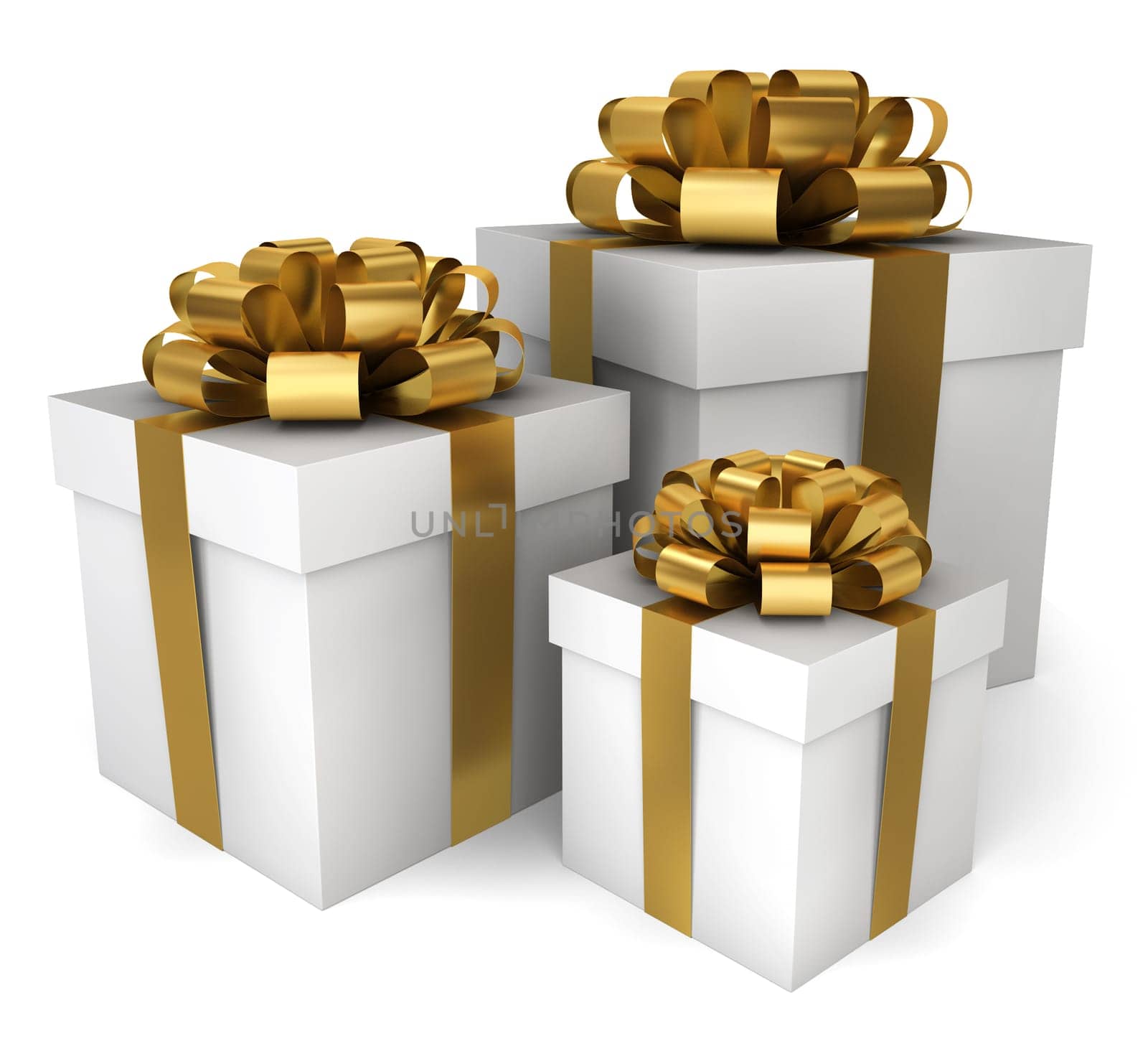 Three gift boxes. 3d illustration on white background